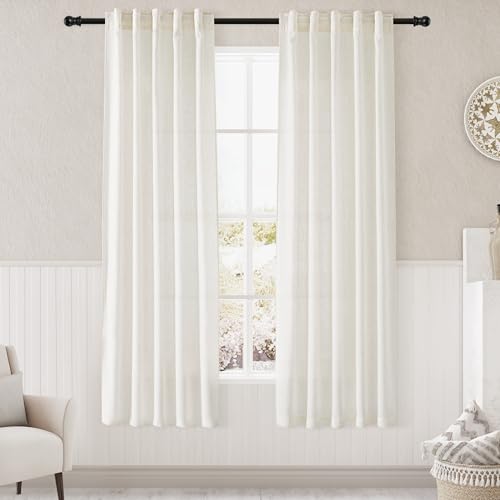 Nanspring Cream Semi Sheer Linen Curtains 72 inch Length Set