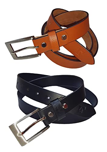 Leather Belt for Men, 100% Full Grain Real Solid Leather Men's 25mm Classic Jean Belt combo pack of 2