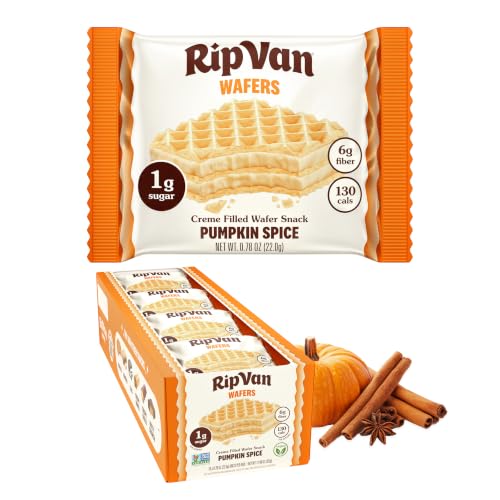 Rip Van Pumpkin Spice Keto Wafer Cookies, Healthy Vegan Snack, Non-GMO, Low Carb, Low Sugar (1g), Low Calorie, 16 Count