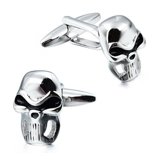 Mancuernillas con diseño de calavera tono plata para hombre miniatura 1