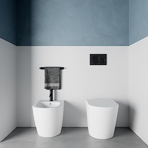 Sanitari In Ceramica Filomuro Bianco Opaco Vaso Rimless Bidet Sedile Soft-Close Chiusura Rallentata Mod. Vienna - 2