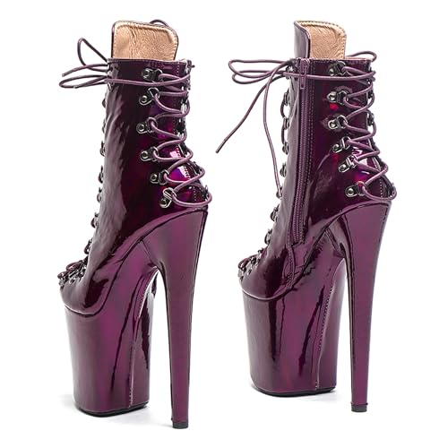 WUXIN H&P Women 8 Inch High Heel Lace-up Patent Leather Fashion Platform Stiletto Exotic Pole Dancing Ankle Boots Shoes3