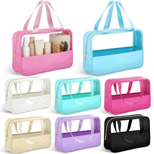 Giesiery 8 Pcs Checkered Makeup Bag Bulk Cosmetic Organizer for Women & Teens Preppy Travel Toiletry Pouch for Skincare & Brushes Bridesmaid Proposal Gifts (24, Pastel Color)