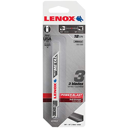 Image of LENOX Tools 1991569 U-Shank Medium Metal Cutting Jig Saw Blade, 3 5/8" x 3/8" 18 TPI, 3 Pack