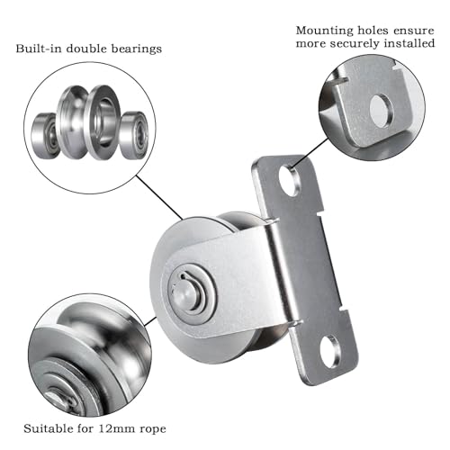 SHINICO 48mm Cable Pulley Wheel Wall Mount, Bearings Inside, Stainless Steel Rope Pulley for Pulley System, Sliding Gate 1Pcs