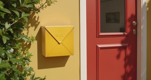 Image of NACH Mailboxes for Outside Wall Mount, 12 x 12 x 4.8 inch Yellow Mail Boxes for House Outside, Waterproof Mailboxes for Outside - Chicago Style Mail Box