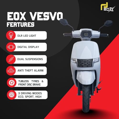 Image of EOX VESVO Low Speed Electric Scooter Non RTO with 60-80Km Range White Portable Lithium Battery & Charger