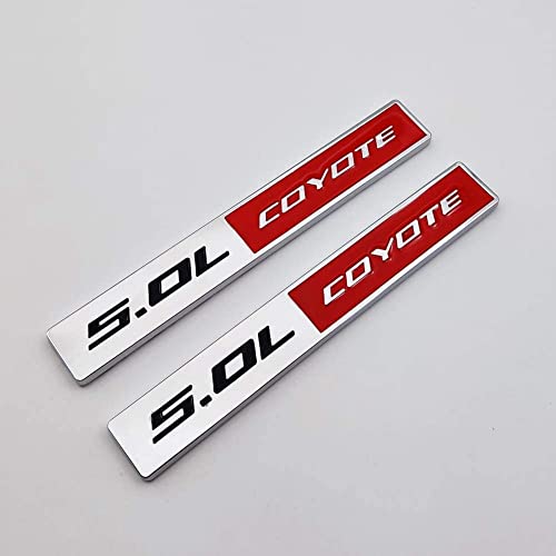 Image of 2X 5.0L Coyote Emblems, 3D Trim Fender Hook Trunk Badge Decals Stickers (Sliver-RED)