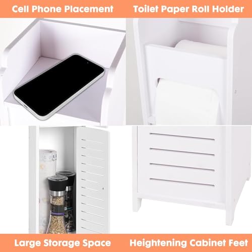 powerking Soporte para papel higiénico, pequeño armario de almacenamiento de baño con puertas y estantes, gabinete de almacenamiento delgado para baño, espacios pequeños, suelo de esquina, color - imagen 6