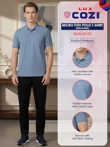 Image of Lux Cozi Men's Cotton Blend Polo T-Shirt with Chest Pocket | Collar T-Shirts for Men | Half Sleeves | Plain - Regular Fit (Pack of 2)