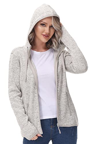 Cozziplus Women’s Fleece Sweater Jackets Hooded Full Zip Lightweight Long Sleeve Soft Warm Coat With Pockets (Beige Mix, Xl) #TOP1