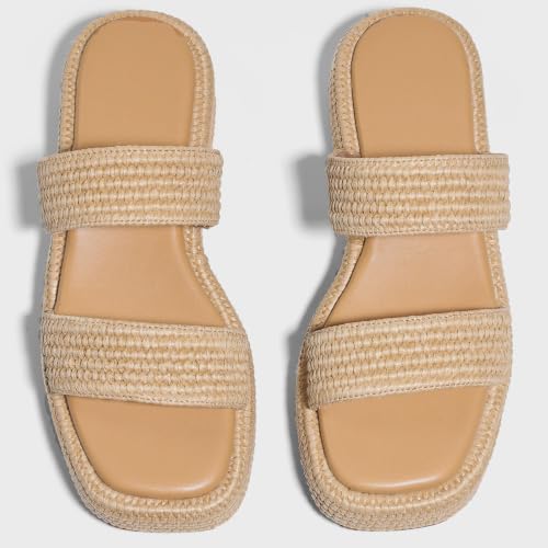 Image of Erocalli Platform Sandals Women Cute Wedge Espadrilles Slip on Summer Beach Raffia Vacation Sandal Comfortable Open Toe Dressy Shoes