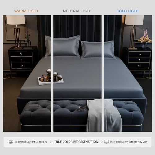 Image of Stoa Paris 350TC Luxstre Cotton Double Fitted Bedding Set with 2 Pillow Covers, All-Around Elastic Fitted Bedsheet 152cm x 198cm + 30cm Drop, All Season Comfort, Breathable, Panache - Grey