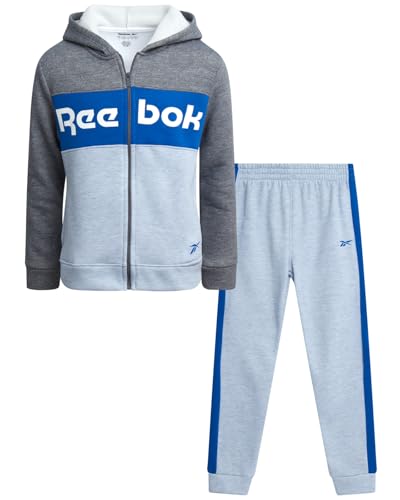Reebok Boys Sweatpants Set - 2 Piece Athletic Fleece Boys Zip Up Hoodie Sweatshirt and Kids Joggers Activewear Set, Size 10, Light Grey Heather