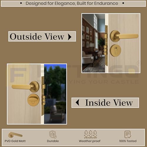 Image of Vigo Mortise Door Handle Lock Set /Premium Zinc Alloy Door Handle with Locks /Heavy-Duty Main Door Handle with Lock for Home, Office & Hotel Doors - 3 Years Warranty (PVD Gold Matt)