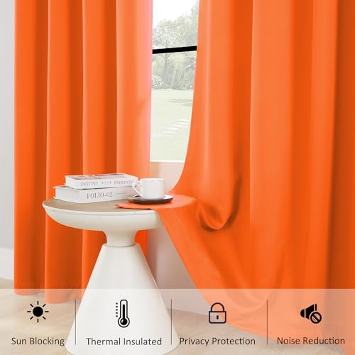 Image of HUTO Blackout Window Curtains and Drapes - Thermal Insulated Solid Antique Copper Grommet Top Blackout Panels Draperies for Kid's Room (Vibrant Orange, 1 Pair, 52 x 63 Inch)