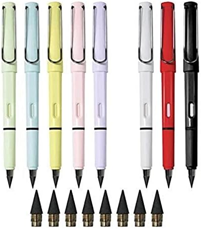 FANGZHE 8 PCS Inkless Pencils Eternal, Everlasting Pencil Replaceable Head, Infinite Pencil, Inkless Pen, Portable Everlasting Pencil Reusable Erasable, with Replaceable Graphite Nib Pencil