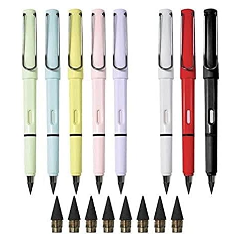 FANGZHE 8 PCS Inkless Pencils Eternal, Everlasting Pencil Replaceable Head, Infinite Pencil, Inkless Pen, Portable Everlasting Pencil Reusable Erasable, with Replaceable Graphite Nib Pencil Cover
