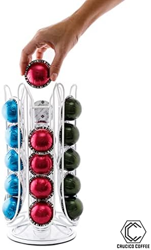 Coffee Pod Holder for Nespresso Vertuo Compatible with Vertuoline Pods Rotating Organizer Coffee Pods Storage 30+PCS (White Metal)