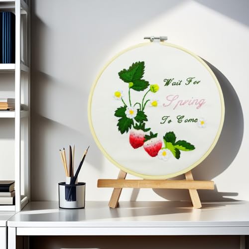 Image of Speedura 4-Set Embroidery Kit for Beginners - Easy Needlepoint Starter Kit for Adults to Learn Hand Embroidery with Stamped Designs, Cross Stitch Patterns, and Fun DIY Projects (Sweet Strawberry)