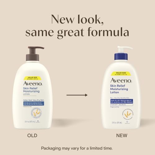 Image of Aveeno Skin Relief Moisturizing Body Lotion Heals Very Dry, Sensitive Skin, Fast-Absorbing Lotion with Soothing Triple Oat & Shea Butter Formula, Fragrance Free Lotion, Non-Comedogenic, 33 Fl Oz