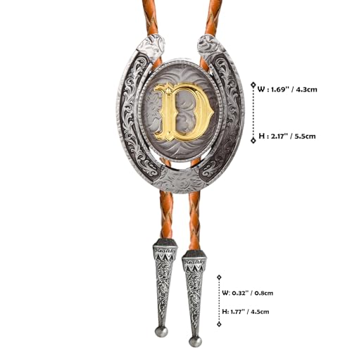 Image of Vintage Western Cowboy Monogram Initial Letter Bolo Tie for Men | Premium brown braided leather, adjustable sliding clasp, anti-tarnish alloy pendant, versatile A-Z western bolo tie