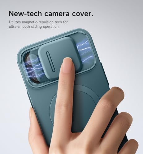 Image of SURITCH for iPhone 13 Pro Max /12 Pro Max Case with Magnetic Camera Slide Cover and Adjustable Kickstand, Compatible with MagSafe, Shockproof Bumper Case Slim Protective Cover 6.7 Inch, Lake Green