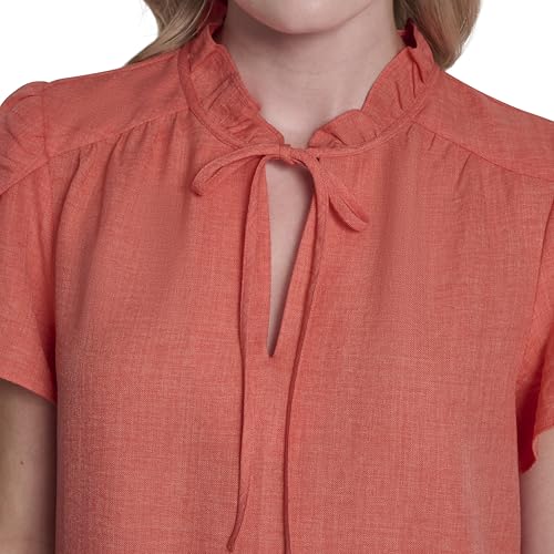 Image of DKNY Women's Front Tie Ruffle Neckline Trapeze Dress