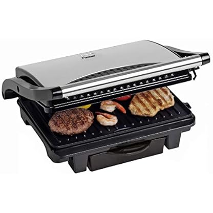 Bestron elektrischer Kontaktgrill mit Auffangschale, Sandwichmaker mit Cool-Touch-Handgriff & Antihaftbeschichtung, Paninimaker mit 1000 Watt, ASW113S, Farbe: Silber / Schwarz – Bild 3