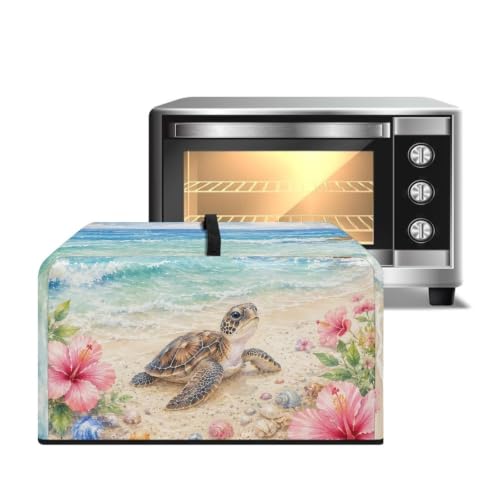 Image of Microwave Oven Cover, Air Fryer Toaster Oven Dust Cover Protective Dust-Proof Countertop Appliance Protector, S, 18.25 x 14.5 x 11 Inches, Beach Sea Turtle Hibiscus Flower