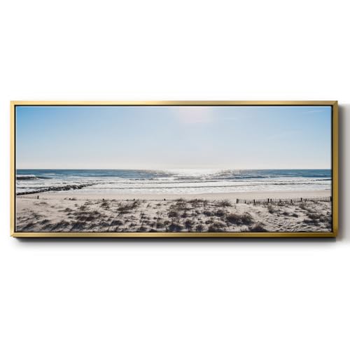 Renditions Gallery Floater Framed Canvas Home Decor Sunday Surf on Ocean Artwork Painting and Prints for Bedroom Office Kitchen Lobby - 12"x30" Gold Frame LT618