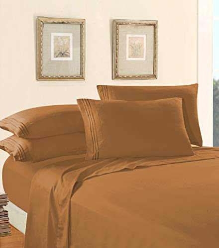 Elegant Comfort Luxury 1500 Premium Hotel Quality Microfiber 4-Piece Sheet Set - Wrinkle Resistant, All Around Elastic Fitted Sheet, Deep Pocket up to 16", California King, Light Brown