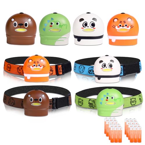 KunHe Stirnlampe für Kinder für Mädchen, Jungen, Tiere, Stirnlampe für Camping, Laufen, Batterien im Lieferumfang enthalten, 8 Stück