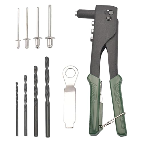 Hand Riveter, Heavy Duty 9.5 Inch Pop Rivet Tool Kit, Professional Riveting Gadgets, Drill Bit Set, Rivnuts Assortment, Automotive Repair Supplies, and Easy-to-Use