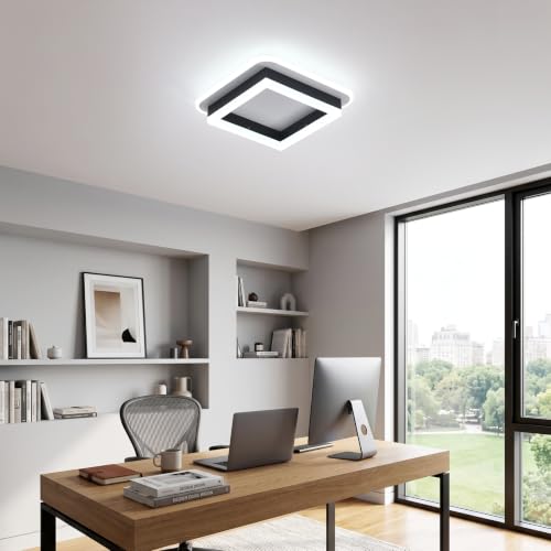 LuFun Square Modern LED Ceiling Light Fixture, 35W Black White Flush Mount by LuFun - Used condition - Image 9