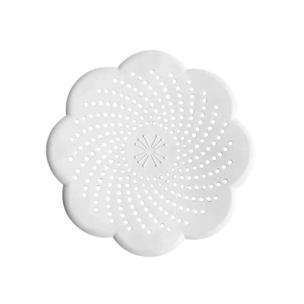 Jobaojiang White Flower Shape Silicone Floor Drain Cover Mesh Sink Strainer Hair Clean Up Waste Catcher Kitchen Bathroom Accessory(White)