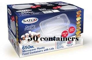 50 x Microwave Plastic Food Takeaway Heavy Duty Satco Containers with Lids 500ml 650ml 750ml 1000ml Classic Disposables … (650ml)