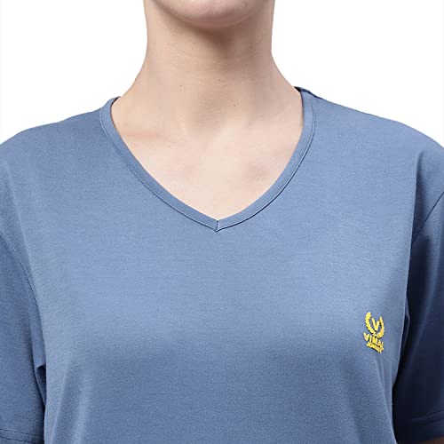 Image of Mack Jonney Women V Neck Cotton Solid Regular Fit T-Shirt-V Anthraa 001-P