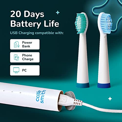Caresmith Spark Rechargeable Electric Toothbrush | 6 Operating Modes | 40000 Vibrations per Minute | 2 Brush Heads (White) - Image 5