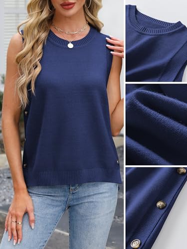 Image of ANRABESS Womens Sweater Vest Summer Sleeveless Crewneck Ribbed Knit Side Button Loose Pullover Tank Tops 2026 Fall Outfits
