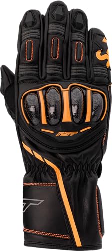 Image of RST S1 CE Mens Leather Motorcycle Gloves (2XL, Black, Grey, Neon Orange)