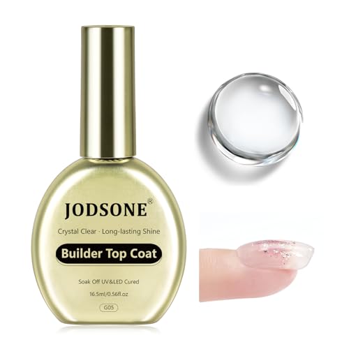 JODSONE Crystal Builder Top Coat Gel – 16,5 ml No Wipe Clear Top Coat para esmalte de uñas en gel ultratransparente para un acabado brillante o estructura de superposición, requiere secado U V/LED