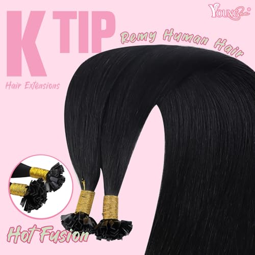 Image of YoungSee Keratin Hair Extensions Ktip Jet Black 20inch Remy Hair Extensions K Tip Jet Black K Tips Hair Extensions Real Human Hair Jet Black Fusion Hair Extensions Human Hair Remy 50s /50g