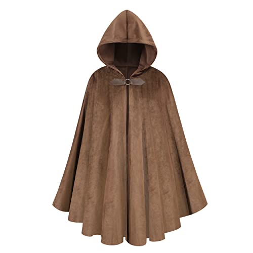 yolsun Renaissance Cloak with Hood Costume for Men Victorian steampunk Medieval Cosplay Witch Cloak Cape (Brown 100cm/39.3 inches)