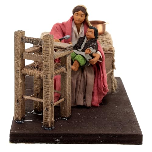 Holyart Mother feeding her child, ANIMATED character of 10 cm for Neapolitan Nativity Scene