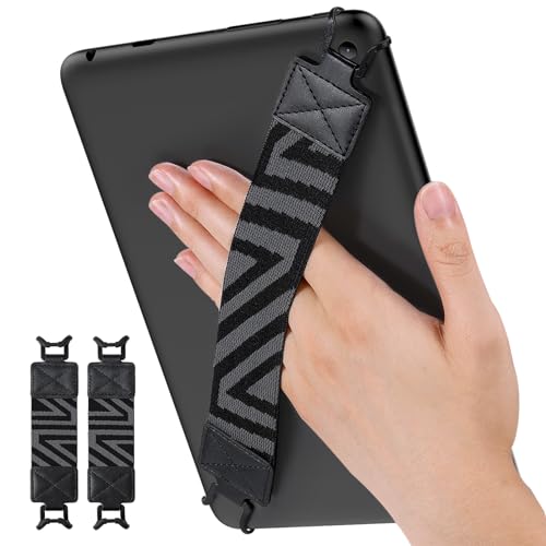 MoKo Dragonne de Sécurité pour 9' - 11' iPad/iPad Pro/iPad Air/Kindle Fire HD/Samsung/Lenovo Tablette, Sangle Haute-Élastique Polyvalente Légère Support Antidérapante, 2PCS, Noir