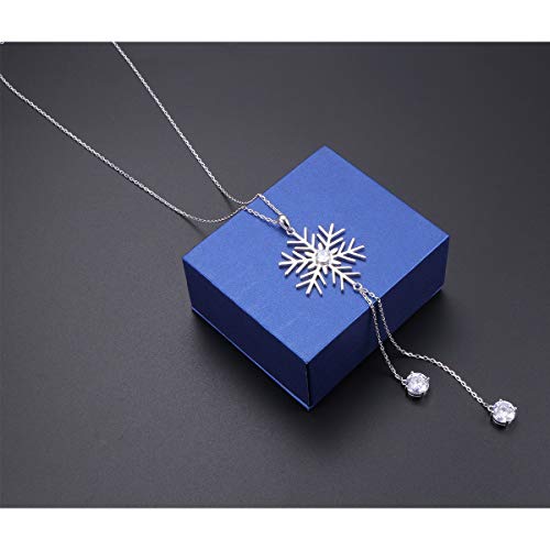 Daochong S925 Sterling Silver Snowflake Long Sweater Chain Statement Necklace Pendant For Women 28 Inches #TOP2