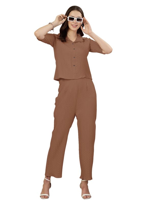 I Enterprise Women's Cotton Blend Tunic Knee-Length Dress (Y1_Inco-050_Brown1
