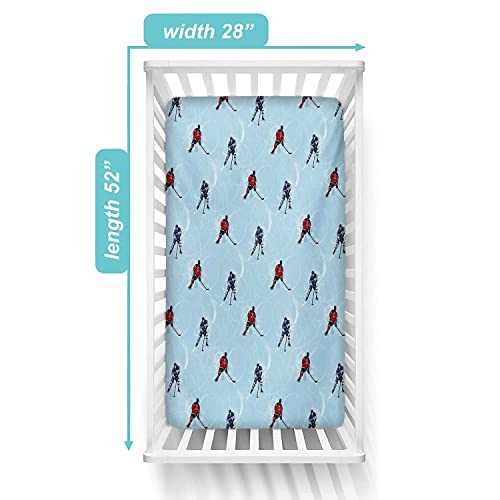 Sport Fitted Crib Sheet,Abstract Lines Background Ice Hockey Pattern Competitive Match Winter Season Microfiber Silky Soft Toddler Mattress Sheet Fitted,28"X 52"X 8'',Baby Sheet For Boys Girls #TOP3