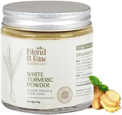 Blend it Raw Apothecary Purest White Turmeric Powder for Face, Acne, Scars and Dark Spots | Curcuma Zedoaria | Kachur Powder for Hair, Skin and Body Care - 50g